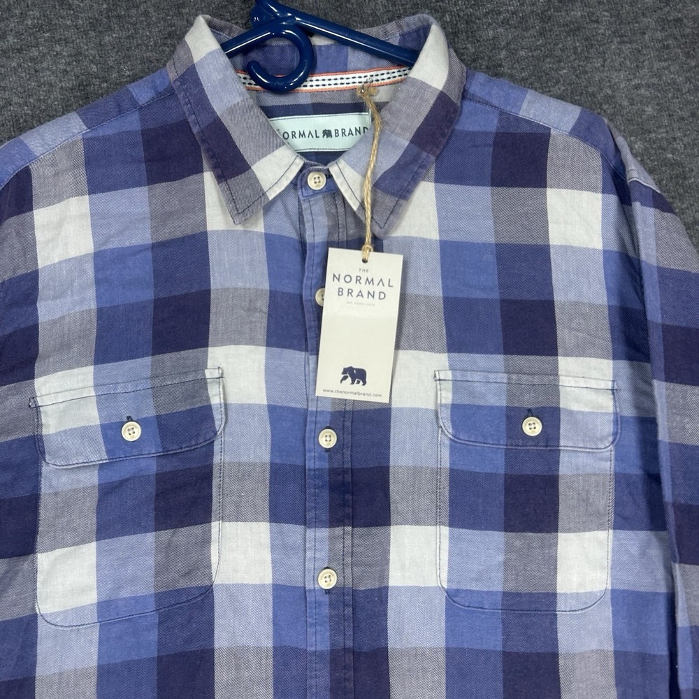 The Normal Brand Shirt Men's L Flannel Blue Plaid Long Sleeve‎ Button up